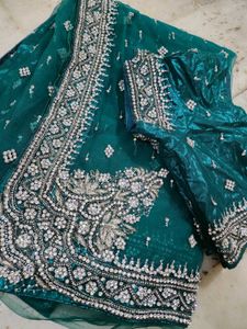 fully net diamond stone work saree with blouse