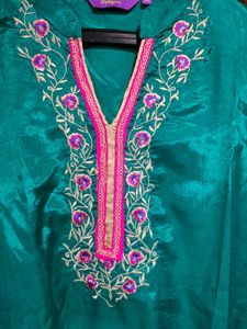 Rangriti Sea Green Embroidered Kurti