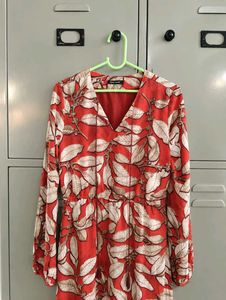 Vibrant Orange Leaf Print Maxi Dress