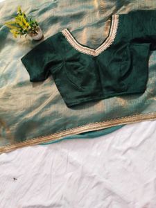 Elegant Teal Saree with Green Blouse