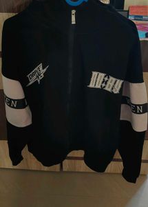 Men's Black Zip-Up Hoodie with Graphic Detail