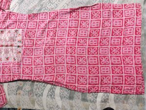 Pink Printed Kurta with Embroidery