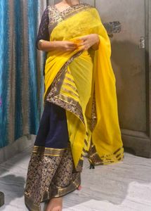 Beautiful Blue and Yellow Saree
