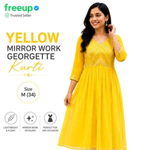 Yellow Mirror Work Georgette Anarkali