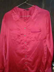 Elegant Red Satin Button-Down Shirt