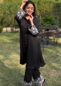 Elegant Black Kurta Set with White Embroidery