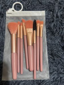 Pink Makeup Brush Set - 8 Pieces with stencils