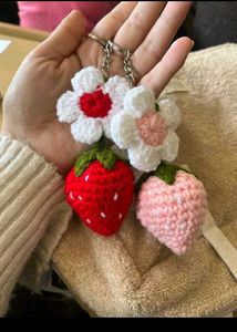 Strawberry Flower Crochet Keychain