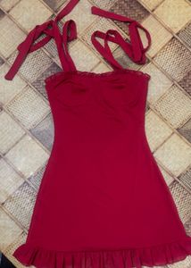 Chic Red Ruffle Trim Mini Dress