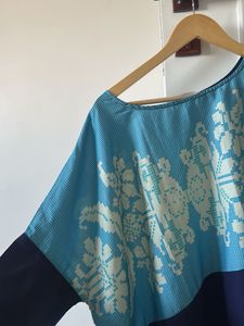 One shoulder Blue Asymmetrical Tunic Top