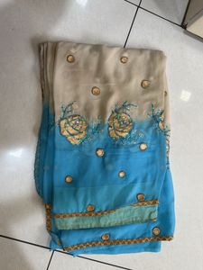 Beautiful Blue Saree with Mirror Work