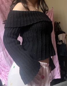 Chic Black Off-Shoulder Crochet Top