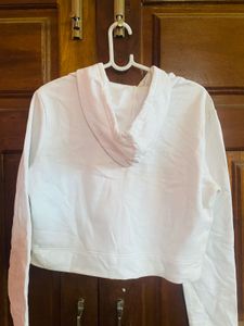 White Cropped Zip-Up Hoodie