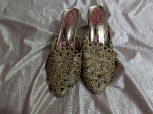 Sparkling Gold Embellished Mules