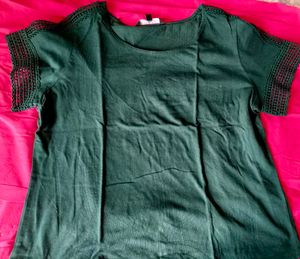 Dark Green Crochet Sleeve Top