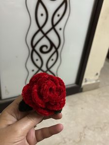 Red Crochet Rose Clip
