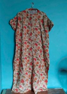 Floral Print Kurti for women straight beige