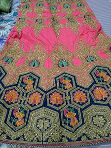 Pink Net Dupatta with Gold Embroidery