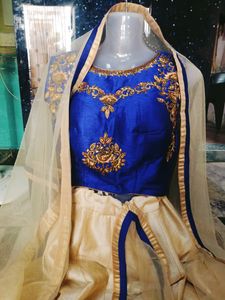 Blue &amp; Beige Embroidered Lehenga Choli