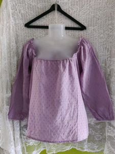 Lilac Puff Sleeve Square Neck Top