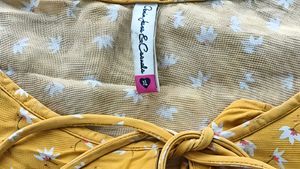 Women's Yellow Floral Tie-Neck Boxy top