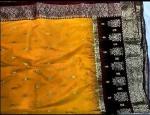 Mustard with Meroon kanjeevaram pure silk saree