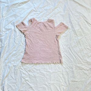Cute Pink Smocked Cold Shoulder Top