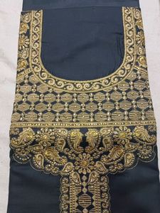 Fancy Golden Neck Work On Black Suit