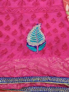 Vibrant Pink Floral Print Saree