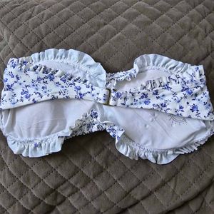Blue Floral Smocked Bandeau Bikini Top