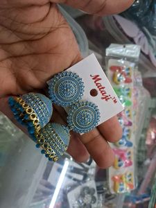 Bohemian Jhumka Earrings - Blue & Gold