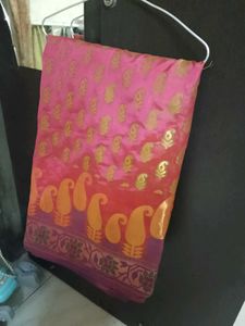 Beautiful Pink Saree with Golden Motifs