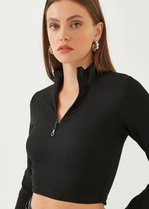 Black Mock Neck Zipper Top(S)