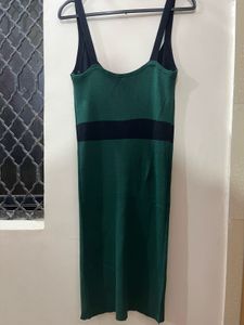 Emerald Green &amp; Black Contrast Midi Dress