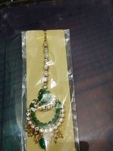 Green Maang Tikka with Crystals