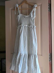 Striped Midi Dress with Tie Straps