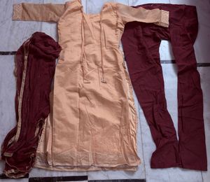 Elegant Peach &amp; Maroon Kurta