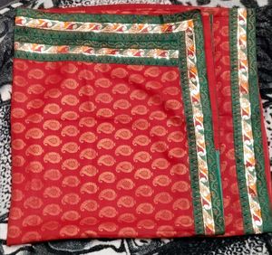 Used Maroon Red Saree with Green Gold Border