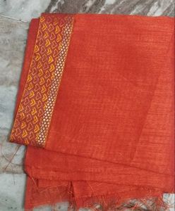 Patchwork Orange Saree With Blouse Piece