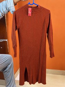 Rust Ribbed Knit Mini Dress