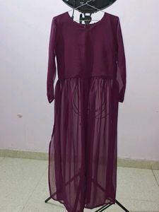 Burgundy Sheer Long Sleeve Dress
