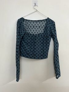 Designer Print Mesh Crop Top