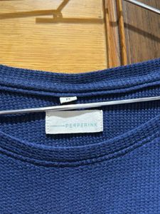Blue Cropped Ribbed Sweatshirt