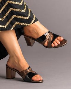 Black &amp; Copper Block Heels