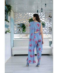 Powder Blue Indo- Western Dhoti Set - 2