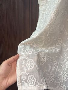 White Embroidered Cotton Kurta