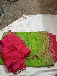 Parrot Green And rose Designer Saree
