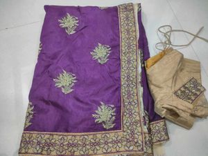 Purple cream Saree with Gold Embroidery