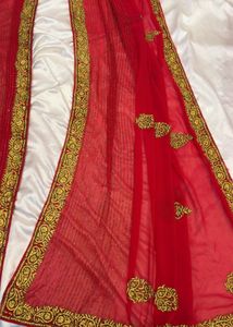 Red Embroidered  Saree