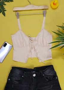 SHEIN ICON Tie Front Lace Trim Cami Top